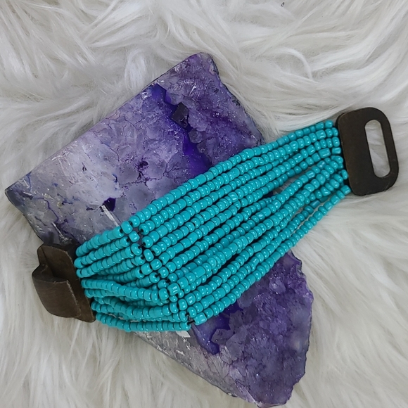 Stretch Bracelet Southwest Inspired Seed Beads Wood Lightweight Everyday Western - Picture 4 of 4